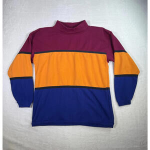 Vintage Sunbelt Colorblock Sweatshirt USA 80s Mock Neck Maroon Orange Blue Retro